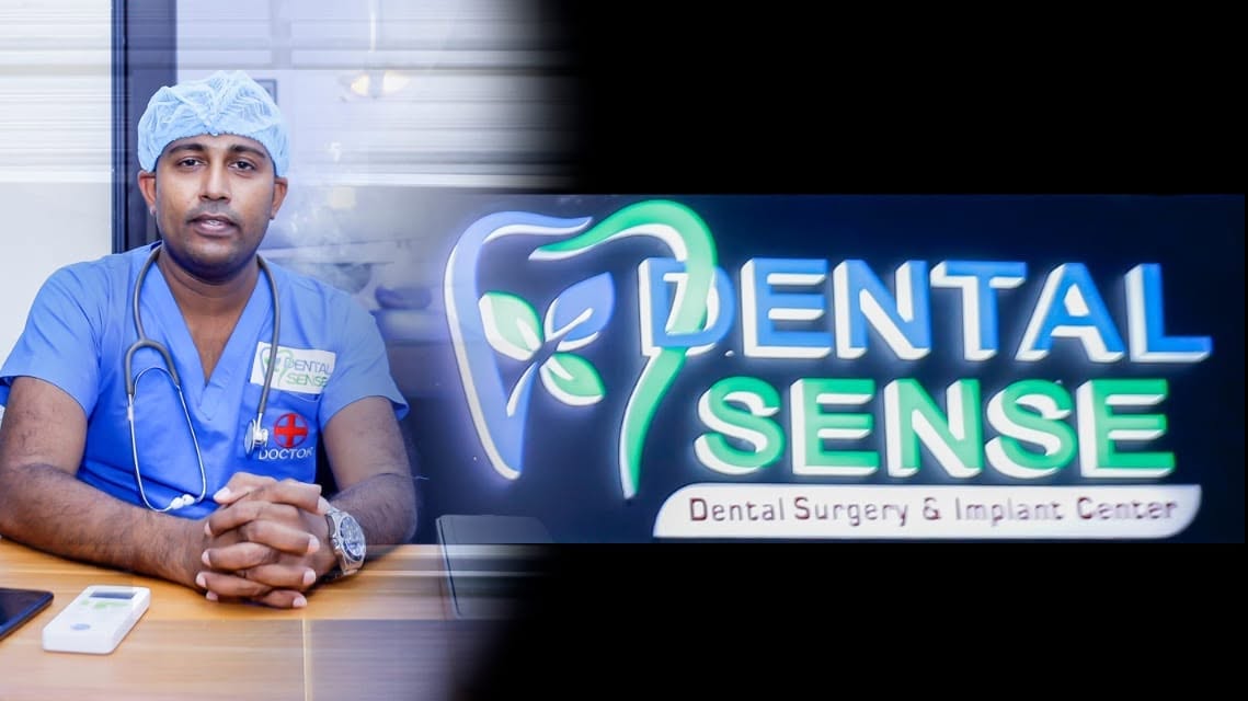 Dr. Charitha Senadeera with the Dental Sense logo